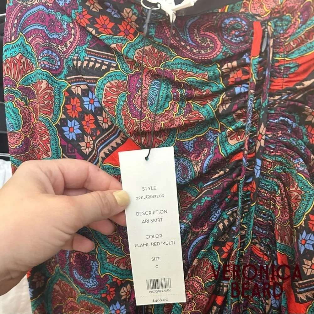 Veronica Beard **NWT** Ari Midi Skirt in Flame Red Multi Paisley Print